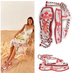 FARM Rio Red and White Sandals